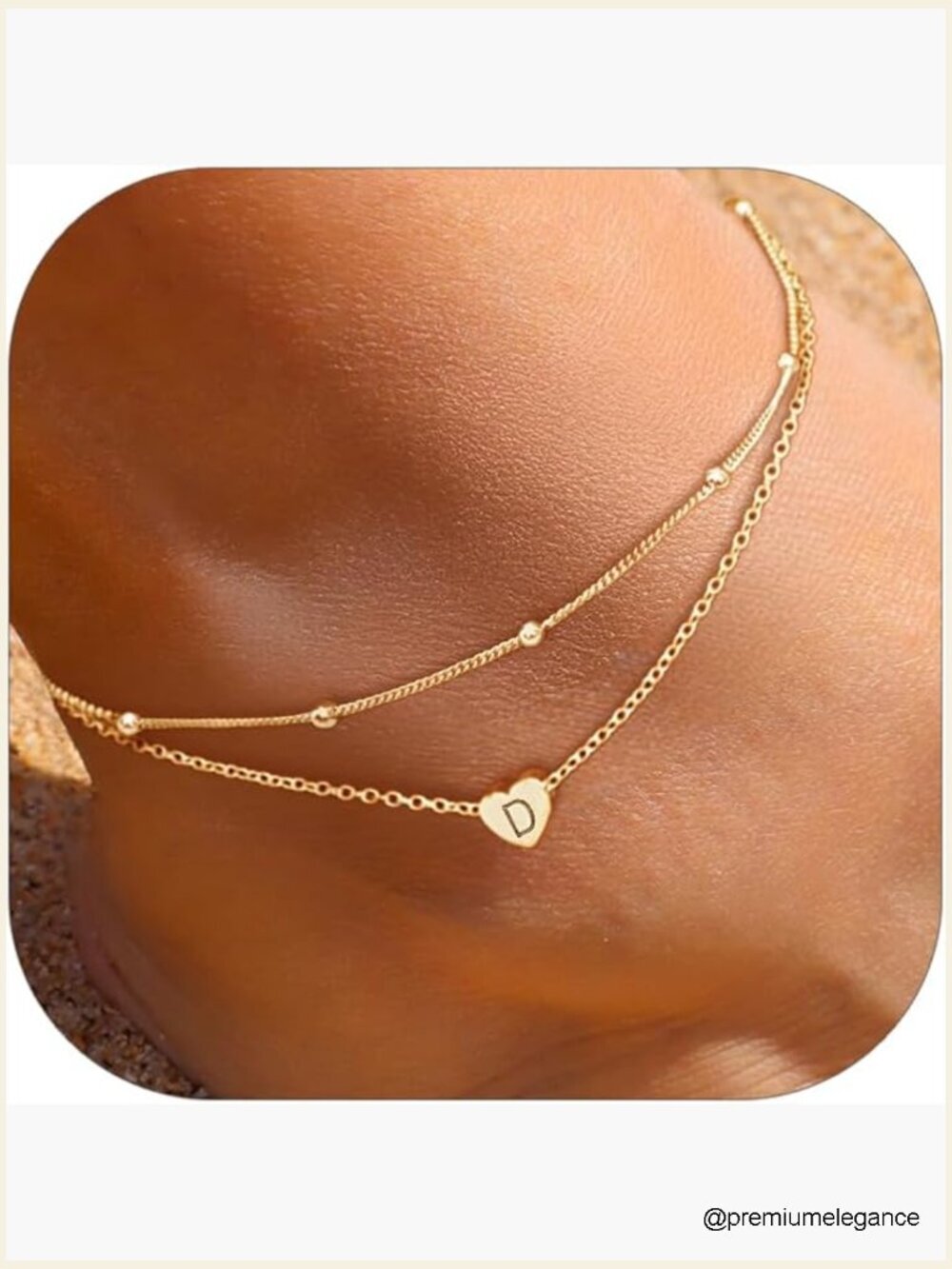 Sterling Silver Layered Heart Anklet with Beads Ankle Bracelet